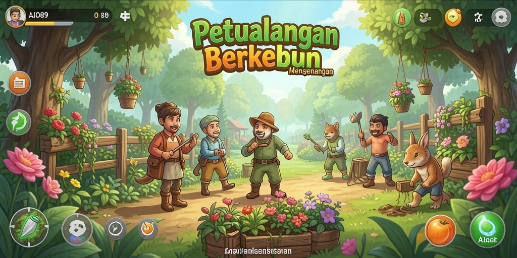 Tampilan gameplay AJO89 yang menampilkan aktivitas berkebun yang seru.