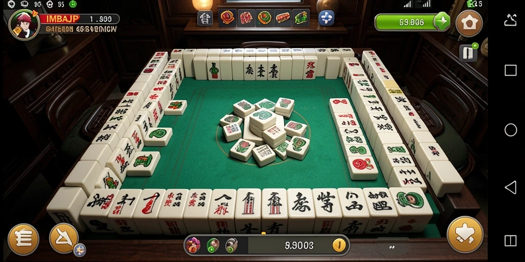Tampilan gameplay seru dari IMBAJP dengan elemen Mahjong yang menarik.