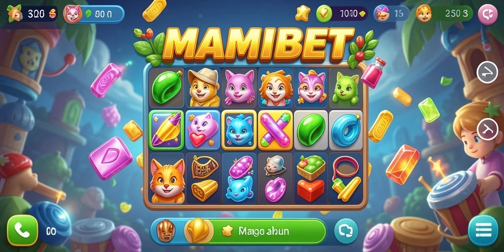 Screenshot MAMIBET menampilkan aksi gameplay Match-3 yang seru dan penuh warna.