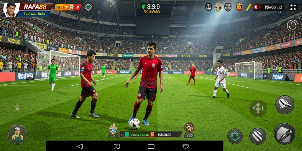 Screenshot gameplay RAFA88 dengan aksi sepak bola yang mendebarkan.